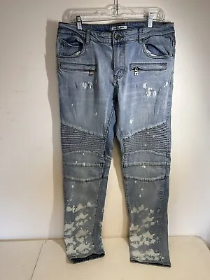 Embellish Jeans Men’s Size 36 Distressed Bleached Denim Zip Pockets Streetwear • $39.94