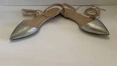 J. Crew Slingback Silver Glitter Flats Shoes Ties Size 5 New Nwob Holiday • $39.99