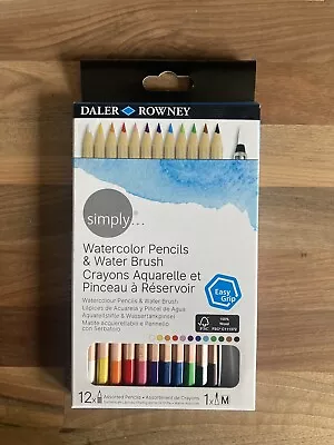 Daler Rowney 12 Watercolour Pencils With Waterbrush Easy Grip Assorted Colours  • £6.95