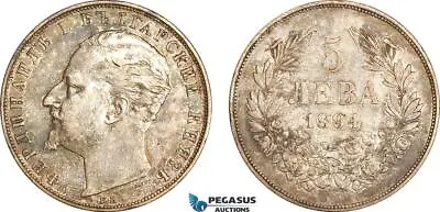 AI697 Bulgaria Ferdinand 5 Leva 1894 KB Kremnitz Mint Silver Toned XF • $189