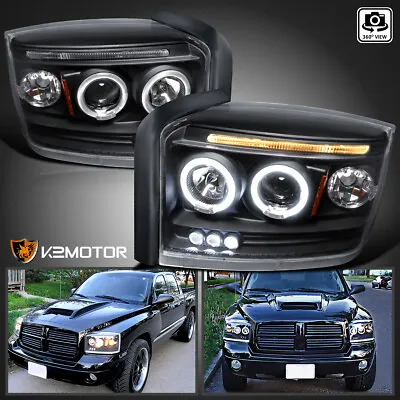 Black Fits 2005-2007 Dodge Dakota LED Dual Halo Projector Headlights Left+Right • $161.38