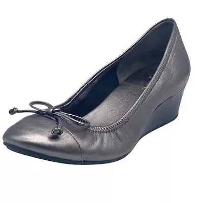 Cole Haan Pewter Metallic Leather Wedge Ballet Shoes Size 7.5 • $52