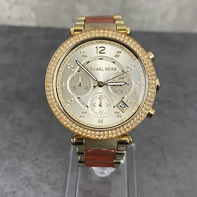 Michael Kors Parker Womens Watch MK-6139 Gold SSteel Red Ceramic MK6139 New Batt • £39.80