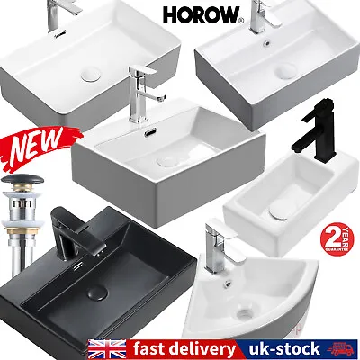 Bathroom Counter Top Wash Basin Wall Mount Ceramic Cloakroom Gloss Sink White UK • £19.89