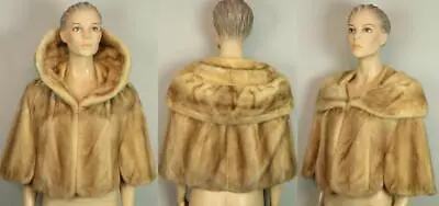 Vtg Blond Honey Mink Fur Stole Cape Bolero Cropped Jacket Shrug Wrap • $95