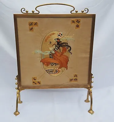 W.A.S. Benson English Art Nouveau Brass Firescreen Fortuna Goddess Embroidery • $726.37