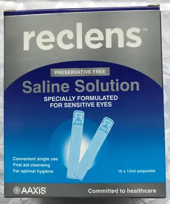 Reclens Saline Solution: Pack Of 15 X 15ml Ampoules - New - Unopened Box • $10
