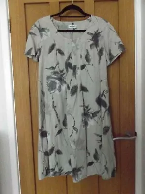 Eden Rock Lagenlook Made In Italy Grey Floral Short Sleeve Linen Shift Dress S M • £16.99