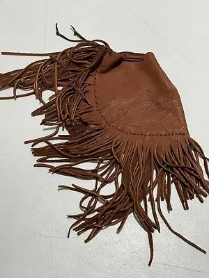 Vintage LEATHER MEDICINE BAG Native American POUCH Fringed Purse Brown Beads • $19.99