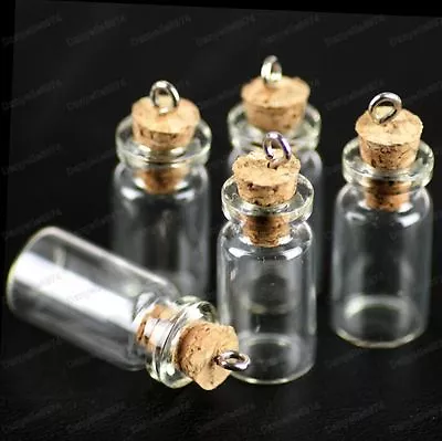 £2.98 • Buy 5 10 20 SMALL GLASS BOTTLES Pendant CORK Stopper VIALS Cute MINI Samples JARS