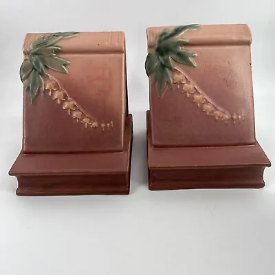 SEE PICS Vintage Roseville Pottery Bleeding Heart Pair Pink Book Ends #6 • $79.99