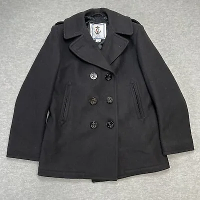 Vintage Navy Pea Coat Womens 10R Black Sterlingwear Anchor Collection Wool Lined • $27.95