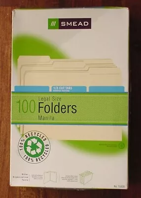 Smead 15339 Legal Manila File Folders 1-ply 1/3 Tabs Box-100 086486153393 - Fs • $34.95