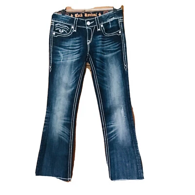 $45.99 • Buy Rock Revival Alanis Boot Cut Jeans Women ‘s Sz 28 Blue Embellished Distressed