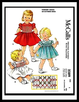 McCall's 2289 Sewing Pattern Vintage SMOCK Gathered Dress Frock GIRL TODDLER Pic • $5.49