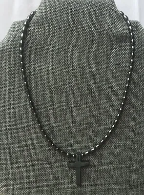 Men's Women's Black Magnetic Hematite Rice Necklace 1 1/2  Cross Very Strong! • $40.99