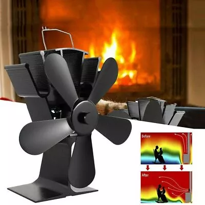 5 Blades Stove Fan Top Wood Log Burner Heat Powered Ecofan Fireplace Aluminum • £14.84