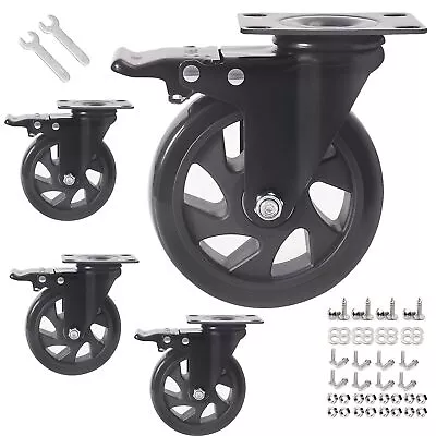 5 Inch Caster Wheels Heavy Duty With Brake2200LbsSwivel Plate Casters Set Of 4 • $37.97