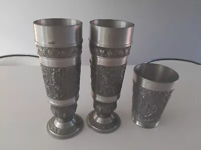 Set Of 2 Pewter Vogel Goblets Plus A Rein Zinn Pewter Beaker • £12