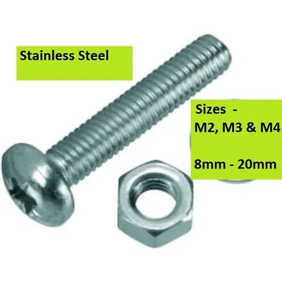 MACHINE SCREWS & Nuts Button Head - M2 M3 & M4 - Choose Length -Stainless Steel • £15.40