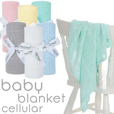 £9.99 • Buy Baby Boys And Girls Soft Cellular Blanket Cotton Pram Cot Moses Basket Crib Wrap