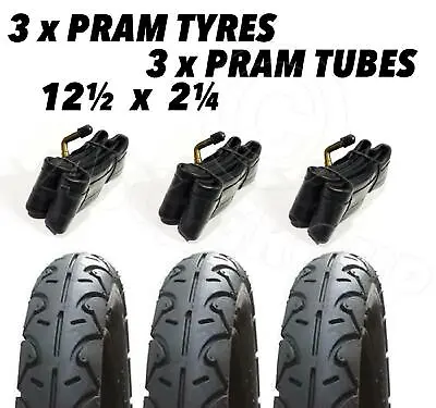 3 X Pram Tyres & 3 X Tubes 12.5 X 2.25 Slick Maxi Cosi Britax Trekker • £39.55