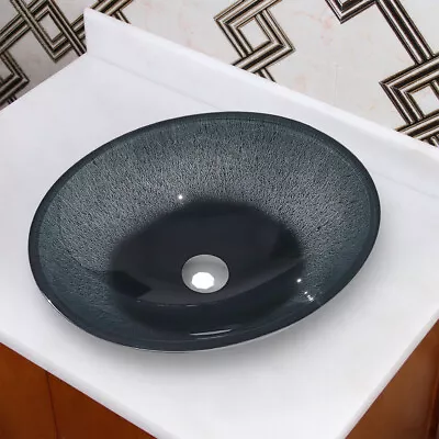 £99.95 • Buy Tempered Glass Vanity Basin Sink Bathroom Countertop Oval Wash Bowl 49x39x13cm