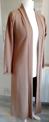 Boohoo Size 10 Long Fabric Boyfriend Cardigan Camel Brown • £8.99