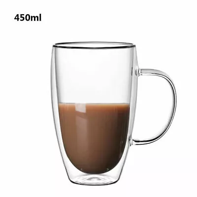 Double Wall Insulated Glass Coffee Glass Mug Tea Cup With Handle 250/350/450ml • $11.41