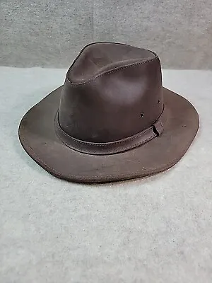 Minnetonka Brown Genuine Leather Hat XL Extra Large Cowboy Outback Western  • $35.50