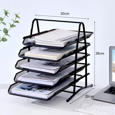 5 Tier Office Filing Trays Holder A4 Document Letter Paper Wire Mesh Storage • £10.99