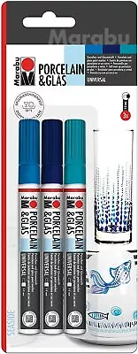 Marabu Porcelain & Glas Painter Marker Pen Set Seaside (3pk) • £17.43