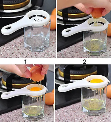 2 X UK White Egg Yolk Separator Tool Easy Cooking Sieve Plastic Kitchen Gadget • £3.20