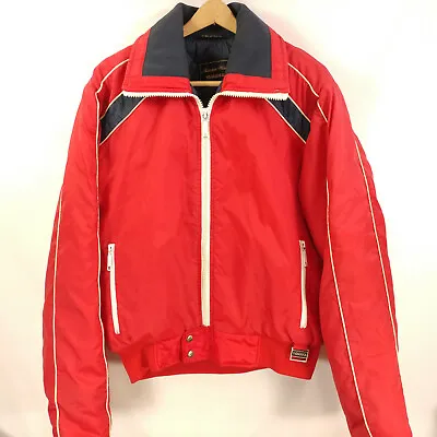 Vintage Yamaha Maxim Wear Red Navy Nylon Snowmobile Snow Jacket Men's M Tall • $44.99