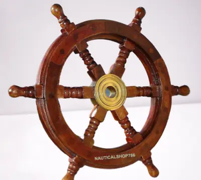 £33.60 • Buy 18  Durable Wooden Brass Ship Wheel For Nautical Pirate Themed Home Décor Design