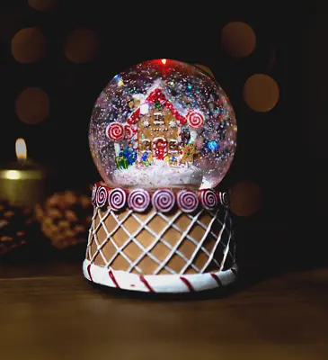 Christmas Snowglobe Musical Decoration LED Light Up Gingerbread House Ornament • £18.99