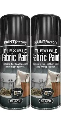 2 X 200ml Black Flexible Fabric Spray Paint Leather Vinyl Clothes Fast Drying. • £8.99