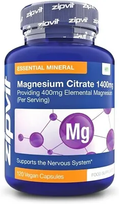 Magnesium Citrate 1400mg Pack Of 120 Vegan Capsules By Zipvit • £11.39