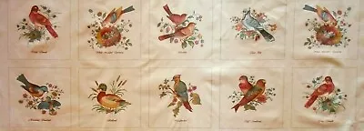 Cotton Fabric Panel Soft Pink Blue Green Brown Birds & Names On Beige 10 Sqs Vtg • $5.94