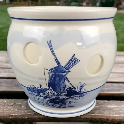 Delft Blauw Holland Bulb Planter Blue Hand Painted Crocus Pot Windmill Sailboat • $9.59