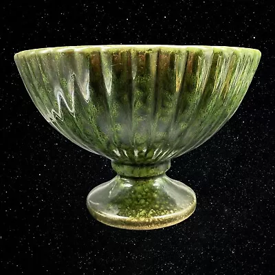 Haeger Art Pottery Green Ribbed Pedestal Planter Bowl 6”T 8.5”W • $55