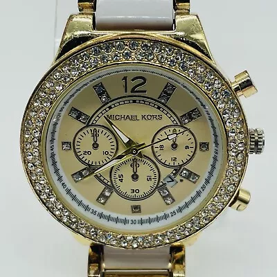 Michael Kors Parker Chronograph Watch Women Gold Tone 42mm MK 6119 New Battery • $29.95