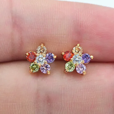 18K Yellow Gold Filled Cute Multicolour Mystic Topaz Flower Stud Earrings • £4.99