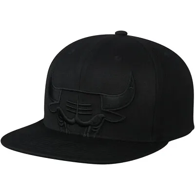 Men's Mitchell & Ness Black/Black Chicago Bulls Cropped Logo 2-Tone Snapback Hat • $40.23