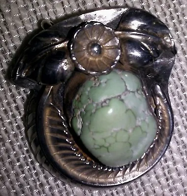 Vintage Native American Signed Light Green Turquoise Pendant Enhancer  • $89.99