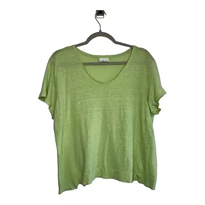 J Jill Linen Tee Crop Green Womens Plus Size 2X V Neck Lagenlook Boxy T Shirt • $19.90