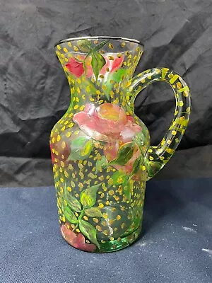 Mackenzie Childs Victoria & Richard Yellow Polka Dot & Rose Glass Pitcher 7 1/2” • $30