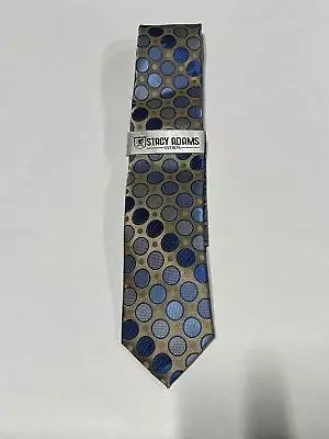 Mens Stacy Adams Blue Polka Dot Tie With Matching Pocket Square Hand Made NEW • $29.99