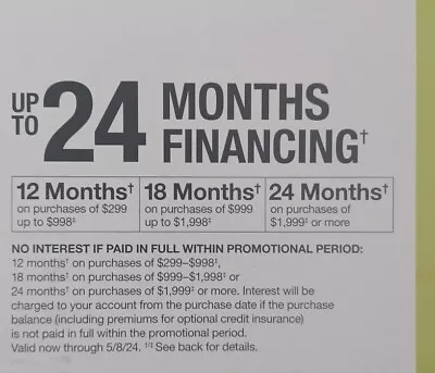 HOME DEPOT Coupon Up Tp 24 Months Financing. Expire: 5/31/2024 • $9.75