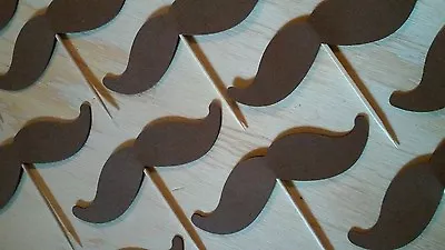 Mustache Party Brown Cupcake Toppers Set Of 12 Double Sided Handmade • $6